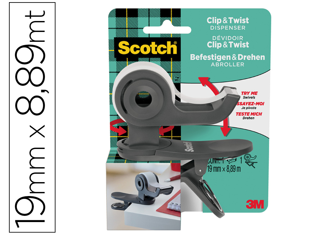 DESENROLADOR SCOTCH CLIP & TWIST INCLUI 1 FITA SCOTCH MAGIC 8,89 MT X 19 MM