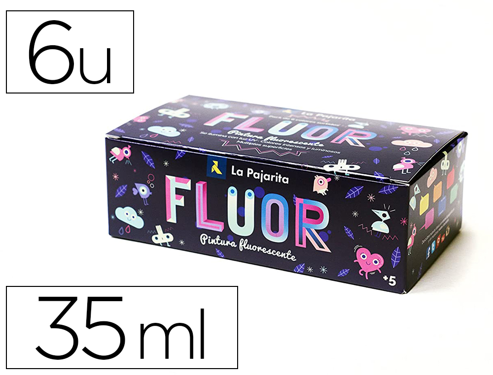 PINTURA ACRILICA LA PAJARITA FLUORESCENTE 35 ML CAIXA DE 6 UNIDADES CORES SORTIDAS