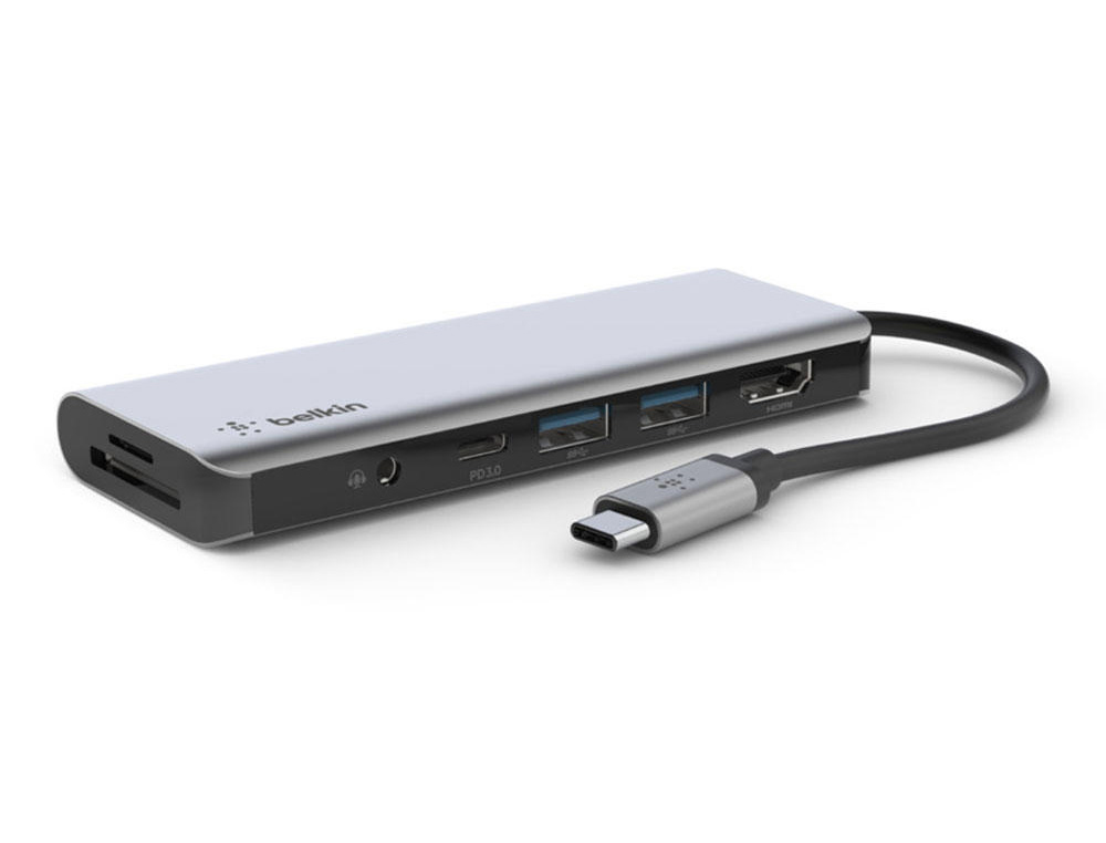 ADAPTADOR BELKIN AVC009BTSGY HUB USB-C 7 EM 1 SD MICRO SD AUDIO 2 X USB HDMI USB-C CARREGAMENTO 100W
