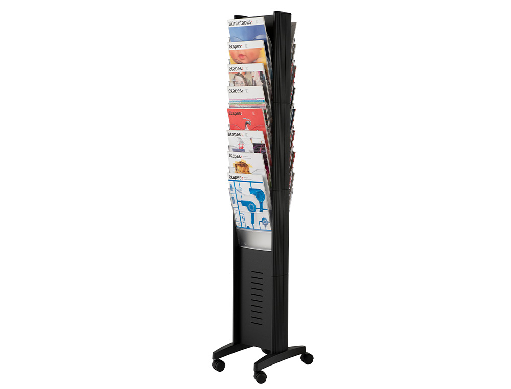 EXPOSITOR FAST-PAPERFLOW DE CHAO MOVEL DUPLA FACE 16 DIVISORIAS COR PRETO