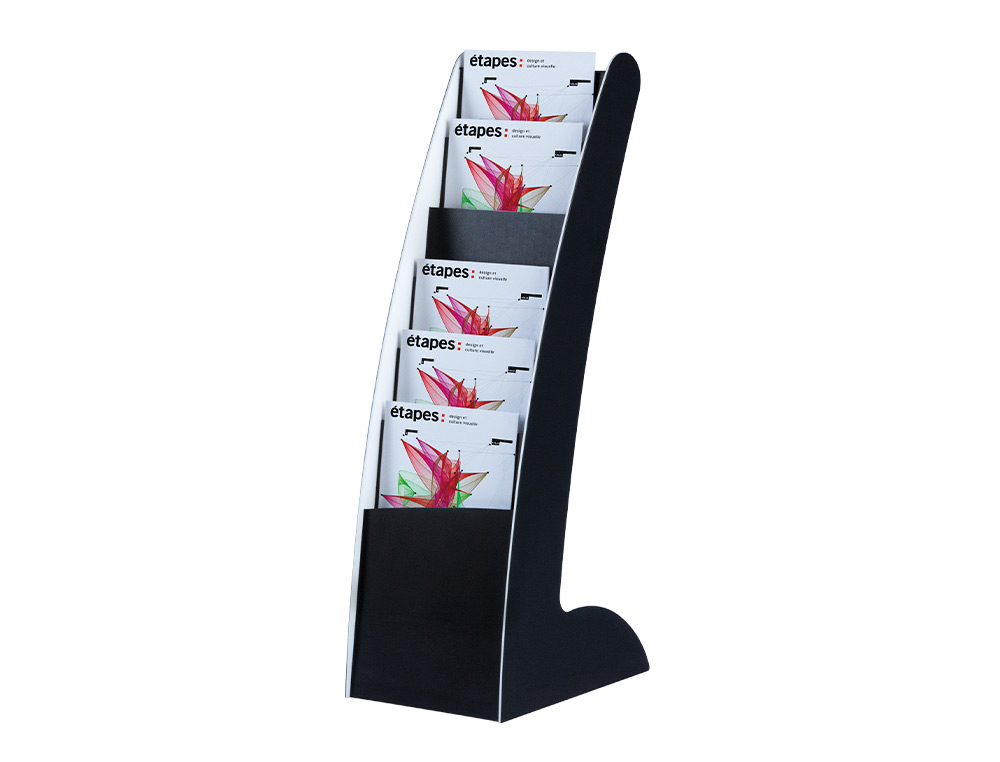 EXPOSITOR FAST-PAPERFLOW COURBO SLIM DE CHAO MOVEL DUPLA FACE 6 DIVISORIAS COR PRETO