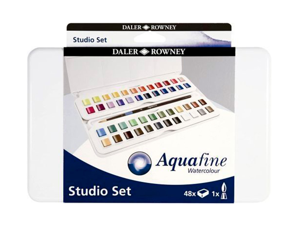 AGUARELA DALER ROWNEY AQUAFINE CAIXA METALICA DE 48 CORES SORTIDAS COM PINCEL