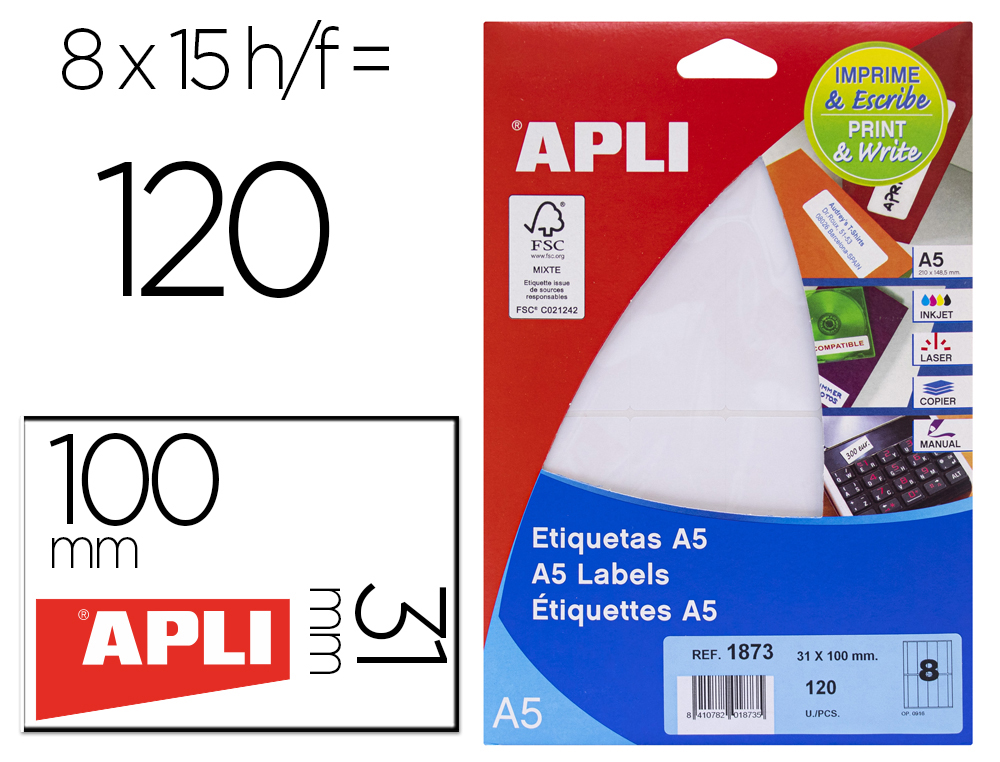 ETIQUETA ADESIVA APLI BRANCA 31X100 MM ENVELOPE 120 UNIDADES