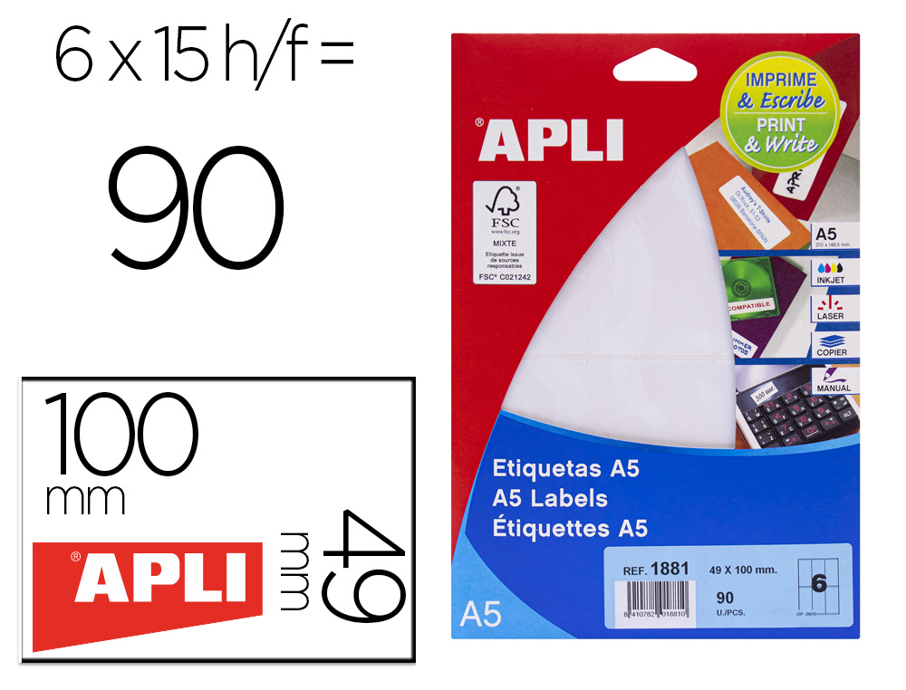 ETIQUETA ADESIVA APLI BRANCA 49X100 MM ENVELOPE 90 UNIDADES