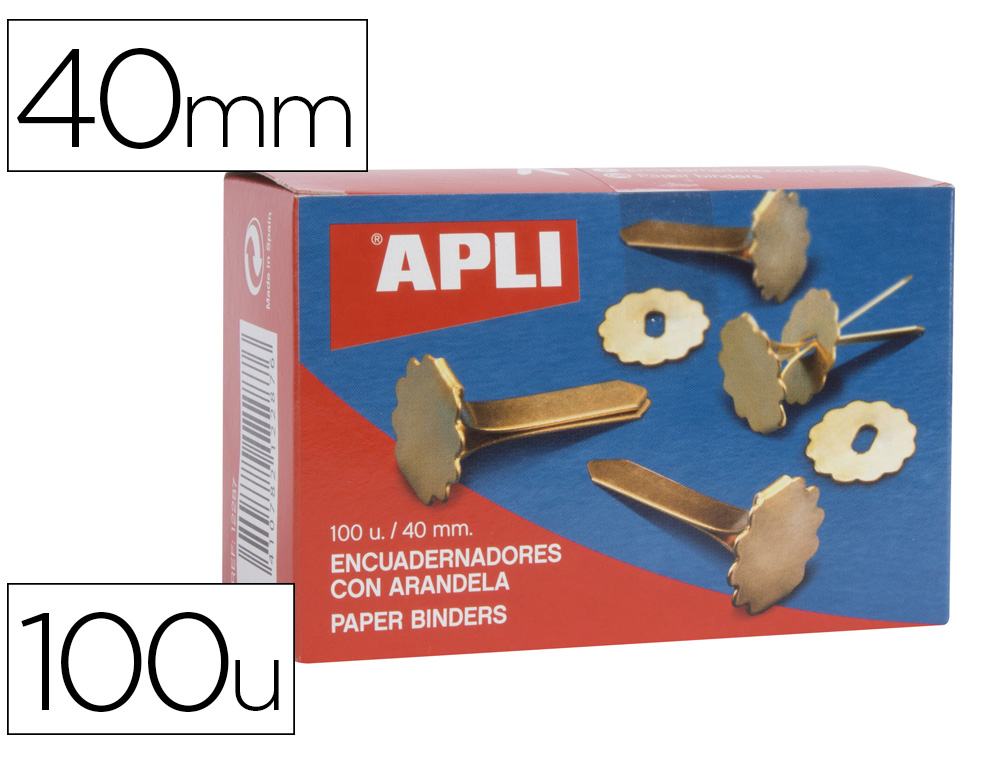 ENCADERNADORES APLI LATONADOS COM ANILHA 40 MM CAIXA DE 100 UNIDADES