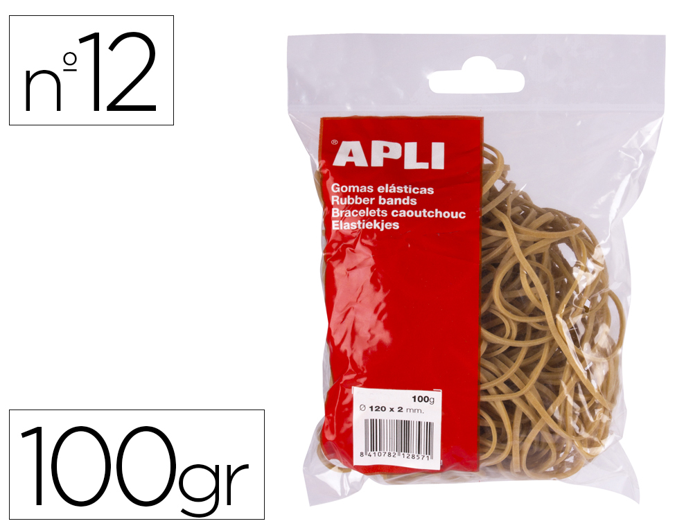 ELASTICOS APLI 120 X 2 MM N 12 BOLSA DE 100 GR