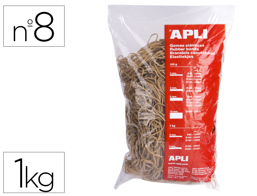 ELASTICOS APLI 80 X 2 MM N 8 BOLSA DE 1000 GR