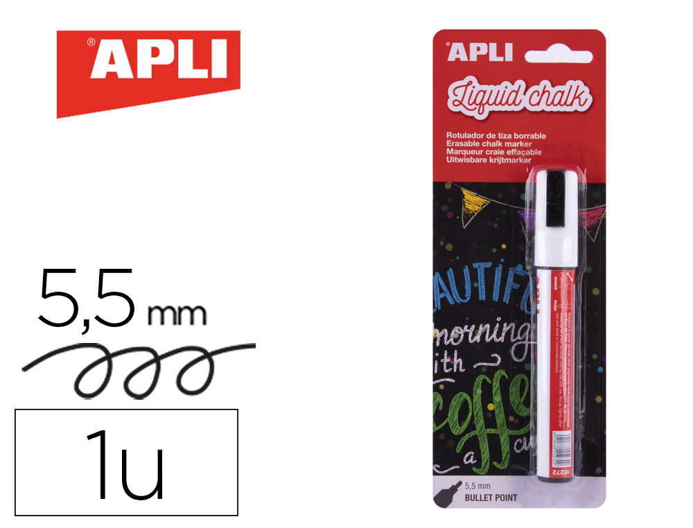 MARCADOR APLI GIZ LIQUIDO PONTA REDONDA TRACO 5,5 MM BRANCO BLISTER DE 1 UNIDADE