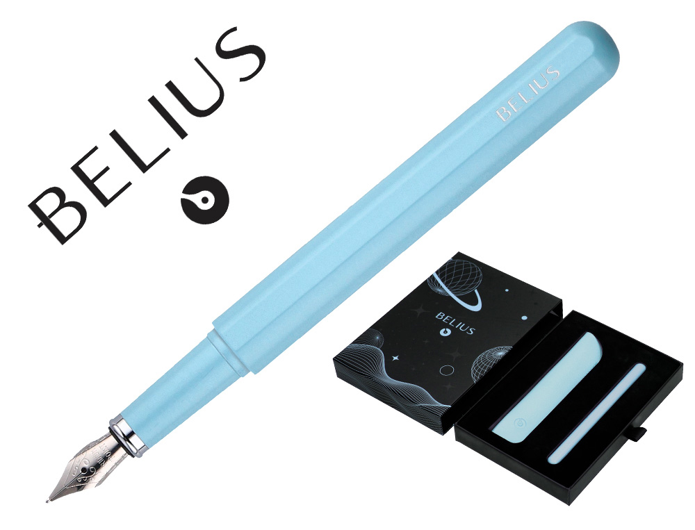 CANETA E BOLSA EM IMITACAO PELE BELIUS SPACE B DESENHO MINIMALISTA AZUL TINTA AZUL CAIXA DESIGN