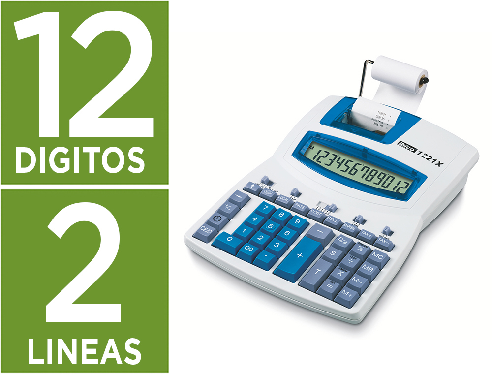 CALCULADORA IBICO 1221X IMPRESSORA ECRA LCD ANGULAR PAPEL 57 MM 12 DIGITOS IMPRESSAO BICOLOR BRANCO/AZUL 212X64X278 MM