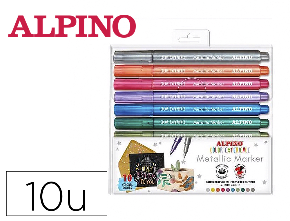 MARCADOR ALPINO METALLIC MARKER COLOR EXPERIENCE ESTOJO DE 10 UNIDADES CORES SORTIDAS