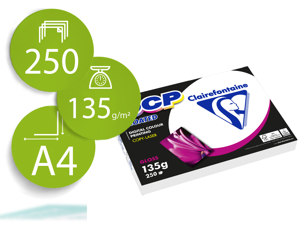 PAPEL FOTOCOPIA COLOR DCP COATED GLOSSY DIN A4 135 GR EMBALAGEM 250 FOLHAS