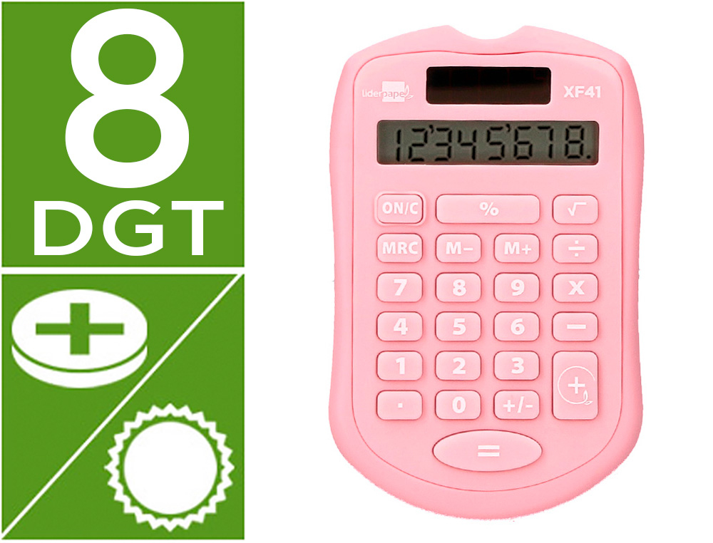 CALCULADORA LIDERPAPEL DE BOLSO XF41 8 DIGITOS SOLAR E PIHAS COR ROSA 94X59,5X10,5MM