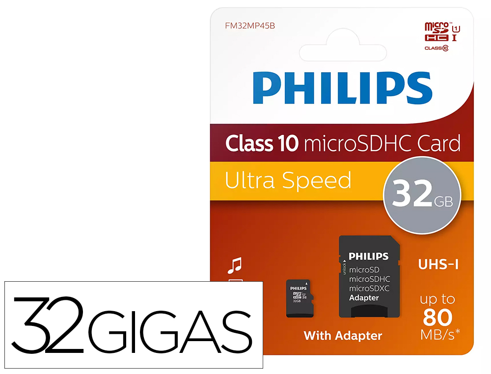 CARTAO DE MEMORIA SDHC MICRO PHILIPS 32GB CLASS 10 COM ADAPTADOR