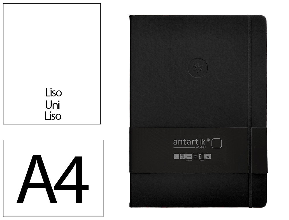 CADERNO COM ELASTICO ANTARTIK NOTES CAPA DURA A4 LISO PRETO 100 FOLHAS 80 GR FSC