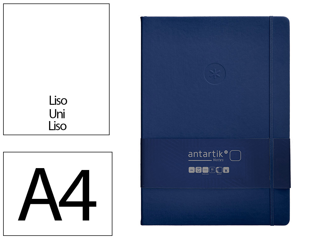 CADERNO COM ELASTICO ANTARTIK NOTES CAPA DURA A4 LISO AZUL MARINHO 100 FOLHAS 80 GR FSC