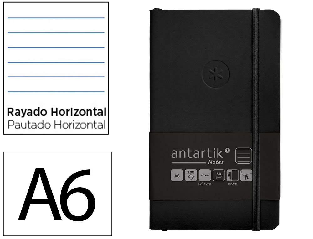 CADERNO COM ELASTICO ANTARTIK NOTES CAPA MOLE A6 PAUTADO PRETO 100 FOLHAS 80 GR FSC
