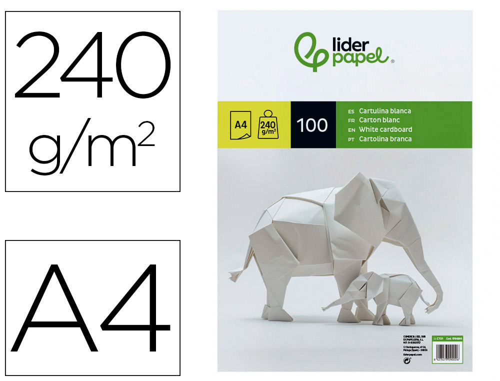 CARTOLINA LIDERPAPEL A4 240 GR BRANCO EMBALAGEM DE 100 FOLHAS