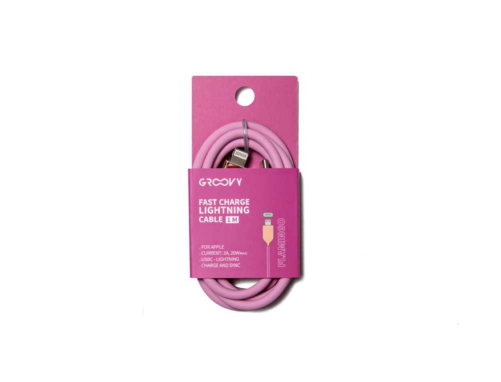 CABO GROOVY USB 2.0 A USB C APPLE LIGHTNING COMPRIMENTO 1 MT SILICONE COR ROSA FLAMINGO
