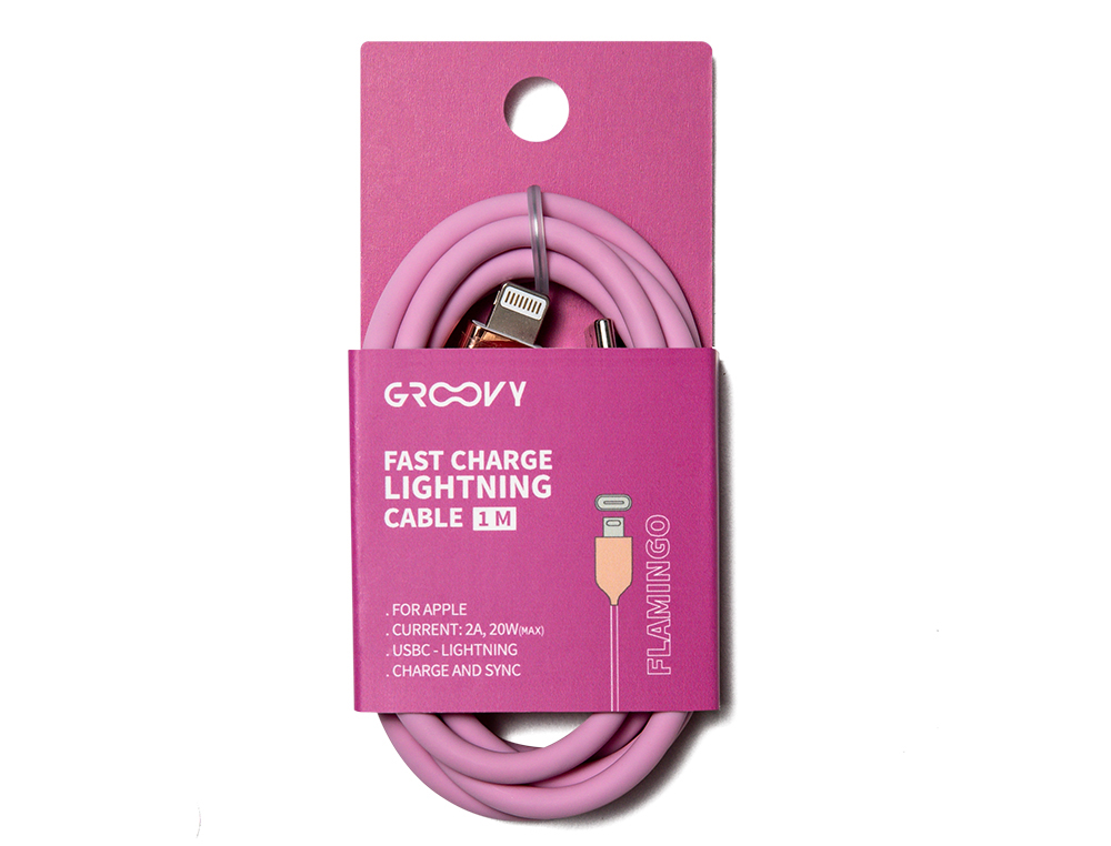 CABO GROOVY USB 2.0 TIPO C A TIPO C COMPRIMENTO 1 MT SILICONE COR ROSA FLAMINGO