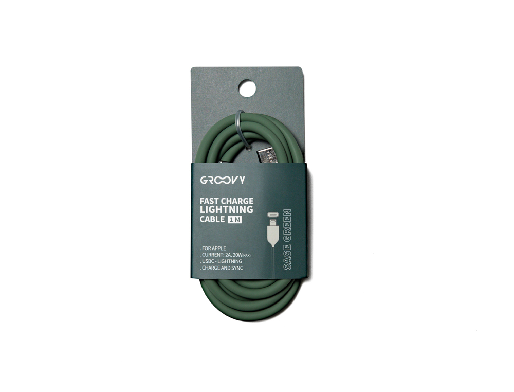 CABO GROOVY USB 2.0 A USB C APPLE LIGHTNING COMPRIMENTO 1 MT SILICONE COR VERDE SALVIA