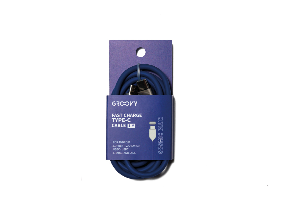 CABO GROOVY USB 2.0 A USB C APPLE LIGHTNING COMPRIMENTO 1 MT SILICONE COR AZUL COBALTO