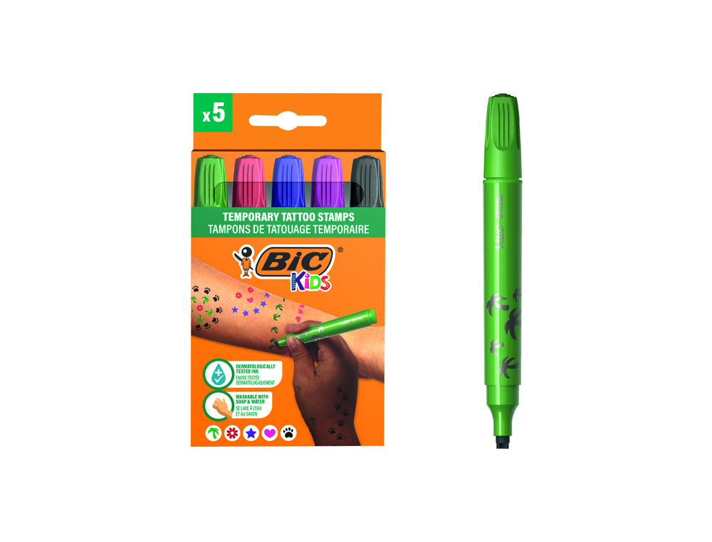 MARCADOR BIC KIDS TATTOO CARIMBO CAIXA DE 5 UNIDADES CORES SORTIDAS