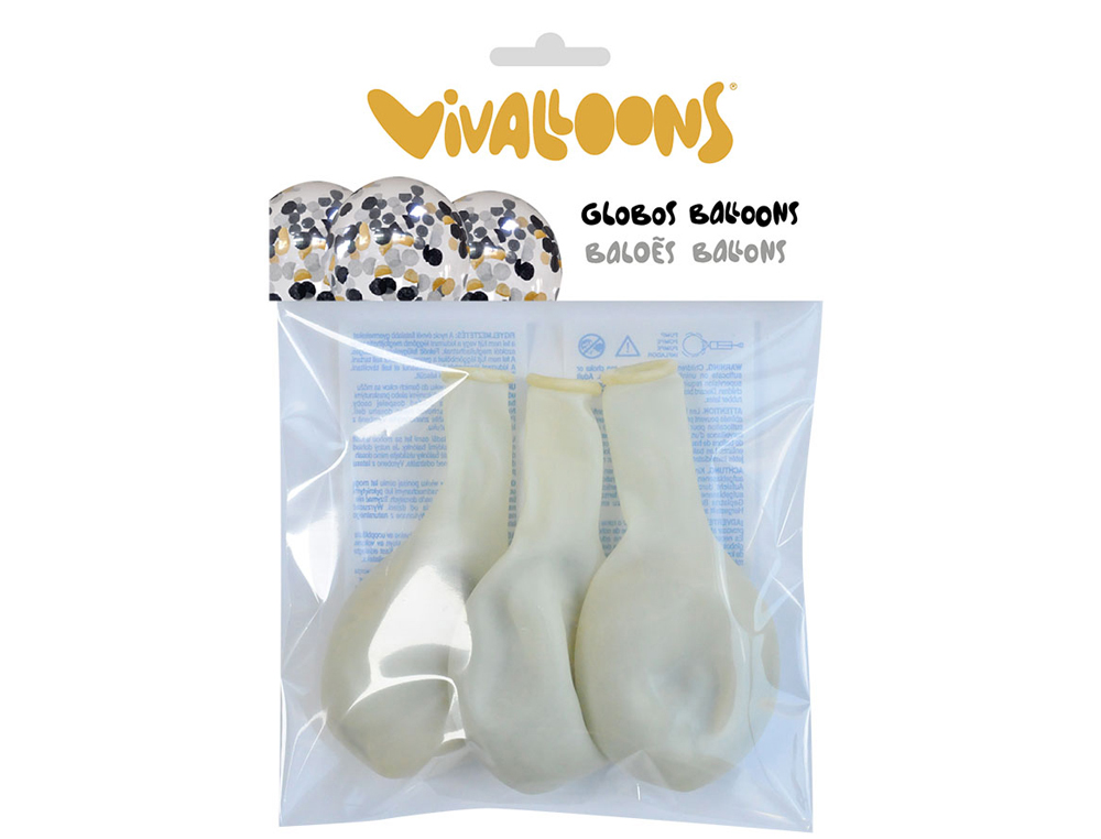 BALAO 100% LATEX BIODEGRADAVEL CRISTAL CONFETTI METALIZADO BLISTER DE 5 UNIDADES