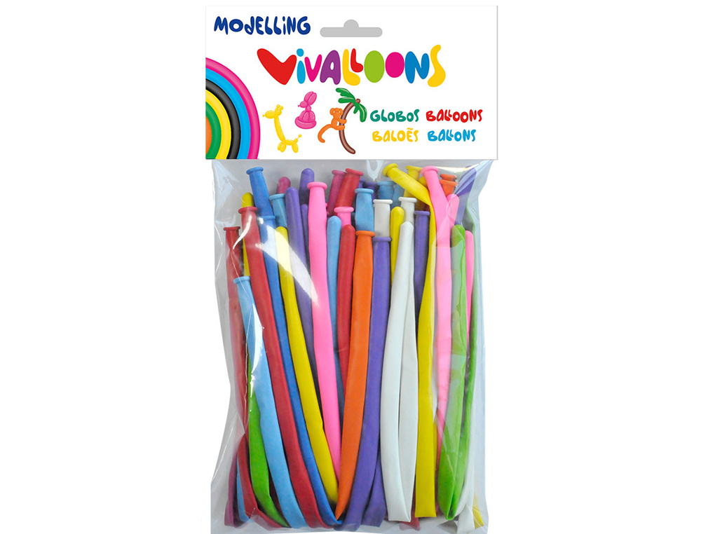 BALAO 100% LATEX BIODEGRADAVEL PARA MODELAR FIGURAS CORES SORTIDAS BLISTER DE 50 UNIDADES