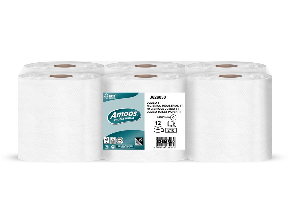 PAPEL SECA MAOS AMOOS PROFISSIONAL JUMBO 2 FOLHAS 30 GR PACK DE 12 ROLOS