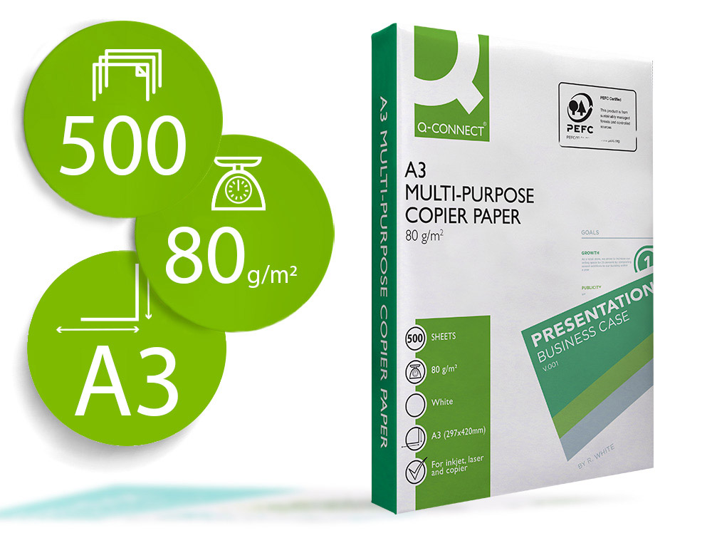 PAPEL FOTOCOPIA Q-CONNECT ECONOMY DIN A3 80 GR EMBALAGEM 500 FOLHAS
