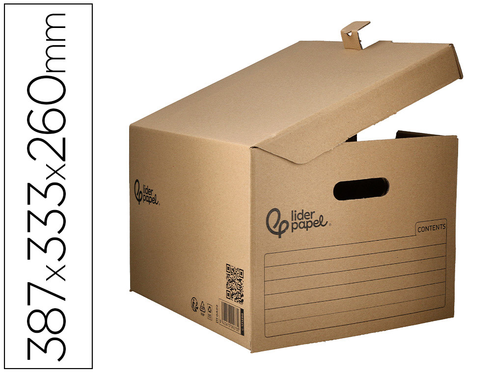 CAIXA CONTENTOR LIDERPAPEL CARTAO MANUAL PARA 3 CAIXAS ARQUIVO DEF. FOLIO / 3 ARQUIVADORES A-Z 387X333X260MM