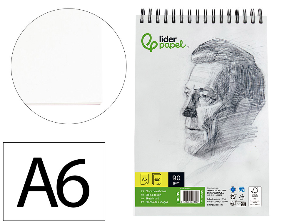 BLOCO DE ESBOCOS LIDERPAPEL ESPIRAL DIN A6 100 FOLHAS 90 GR SEM ESQUADRIA