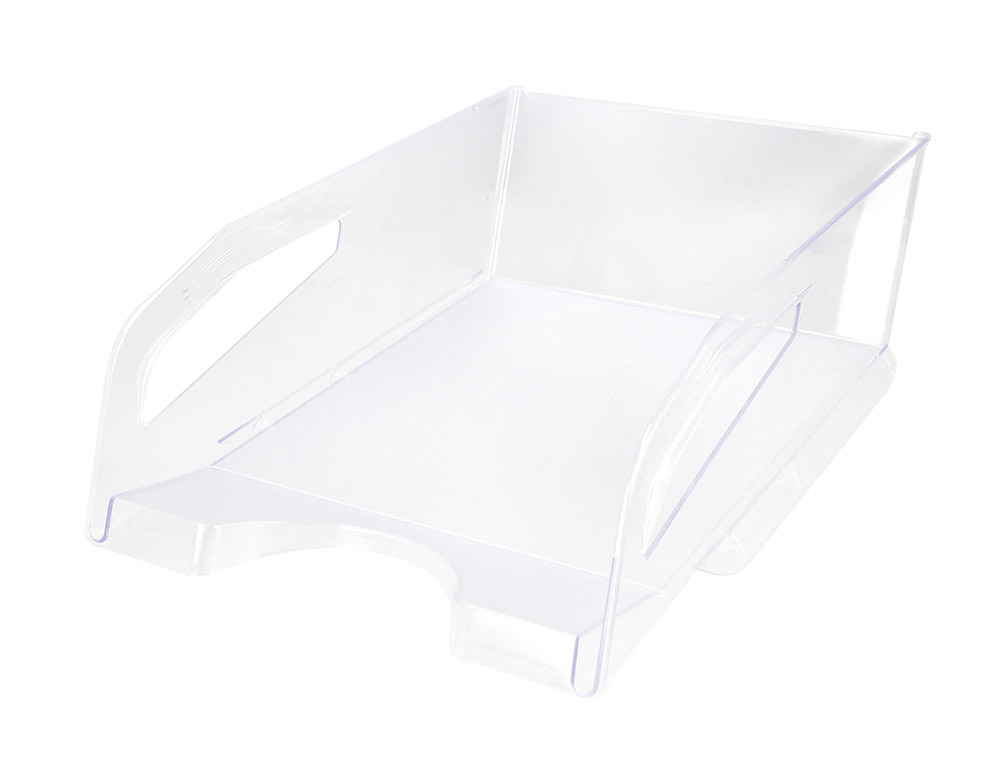 BANDEJA DE SECRETARIA PLASTICO Q-CONNECT GRANDE CAPACIDADE COM ASA TRANSPARENTE 386X270X115MM