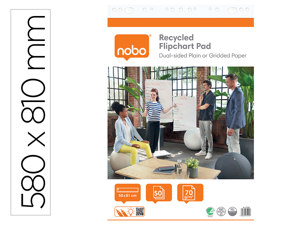 BLOCO DE CONGRESSO NOBO PAPEL RECICLADO QUADRICULADO/LISO 580X810 MM 50 FOLHAS 70 GR PACK DE 2 UNIDADES