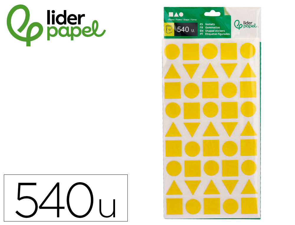 ETIQUETAS ESCOLAR LIDERPAPEL FIGURAS SORTIDAS BOLSA DE 12 FOLHAS FIGURAS GEOMETRICAS MEDIAS CORES SORTIDAS