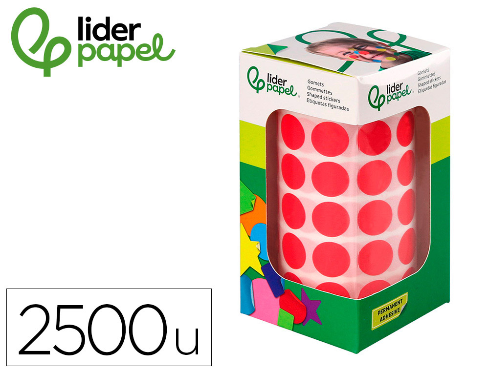 ETIQUETAS ESCOLAR LIDERPAPEL AUTOADESIVAS CIRCULOS 15 MM VERMELHO ROLO DE 2500 UNIDADES EM CAIXA DE CARTAO