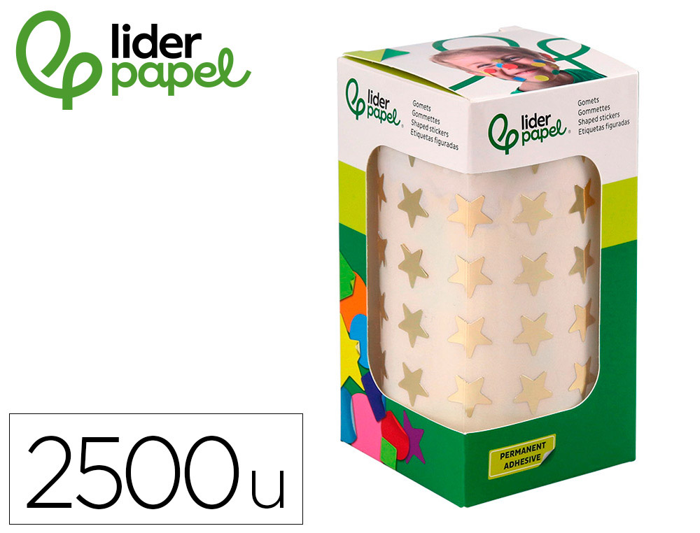 ETIQUETAS ESCOLAR LIDERPAPEL AUTOADESIVAS ESTRELAS DOURADAS SORTIDAS 2500 UNIDADES EM CAIXA DE CARTAO