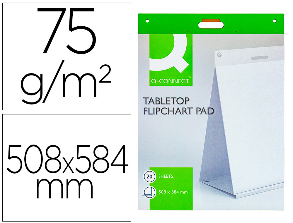 BLOCO DE CONGRESSO Q-CONNECT LISO AUTOADESIVO DE SECRETARIA 508X584 MM 20 FOLHAS PAPEL BRANCO DE 75 GR FSC