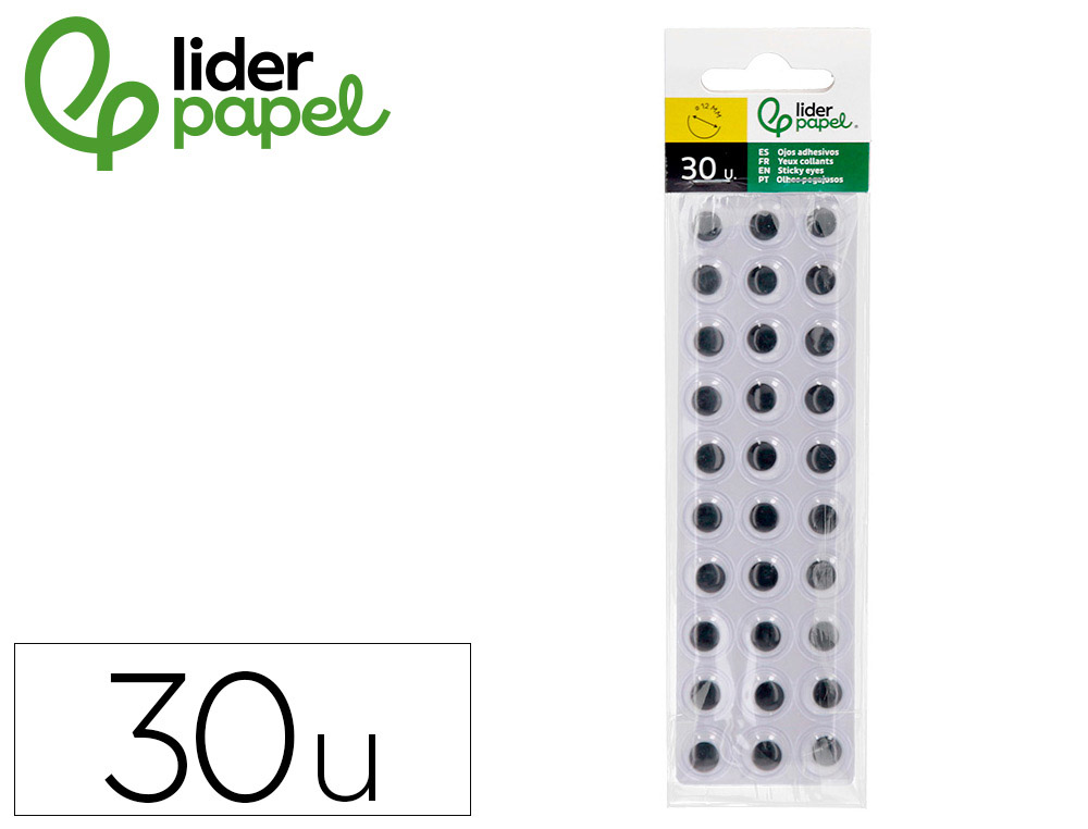 OLHO ADESIVO LIDERPAPEL 12 MM BRANCO COM PUPILA PRETA BOLSA DE 30 UNIDADES