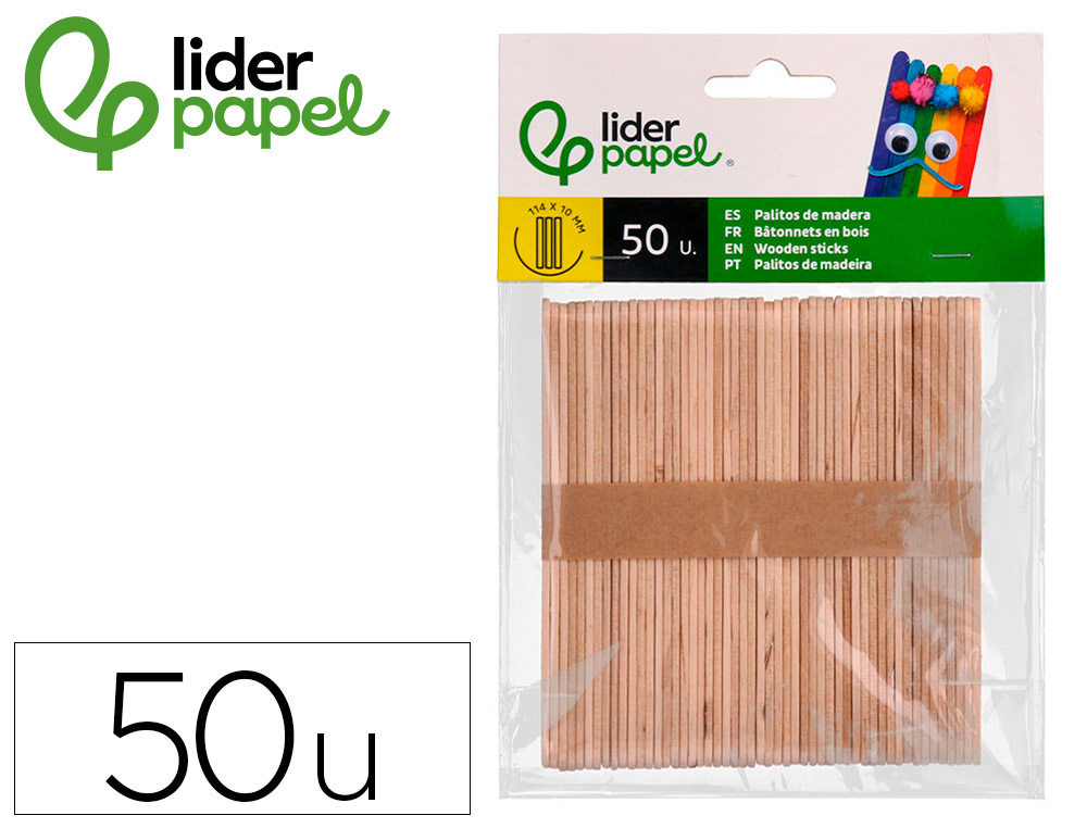 PALITOS DE MADEIRA LIDERPAPEL CORES SORTIDAS 11,4 X 1 CM BOLSA COM 50 UNIDADES