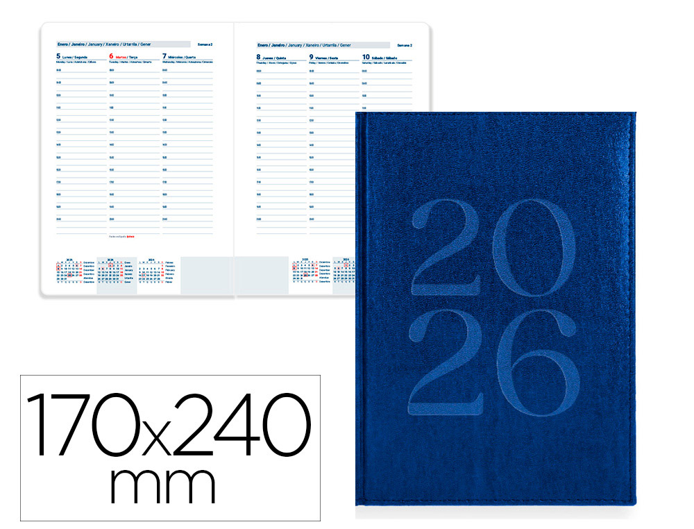 AGENDA ENCADERNADA LIDERPAPEL CRETA 17X24 2026 SEMANA VISTA AZUL ESCURO PAPEL 70 GR FSC