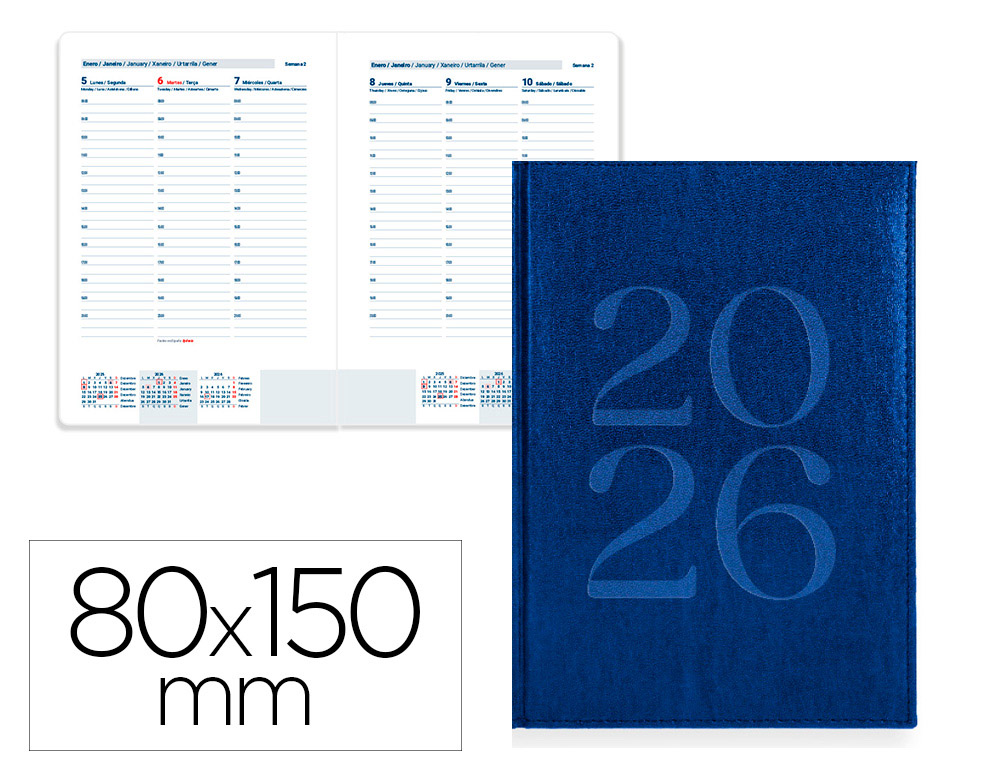AGENDA ENCADERNADA LIDERPAPEL CRETA 8X15 2026 SEMANA VISTA AZUL ESCURO PAPEL 70 GR FSC