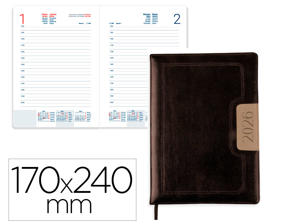 AGENDA ENCADERNADA LIDERPAPEL DORIOS 17X24 2026 DIA PAGINA PRETO PAPEL 70 GR FSC