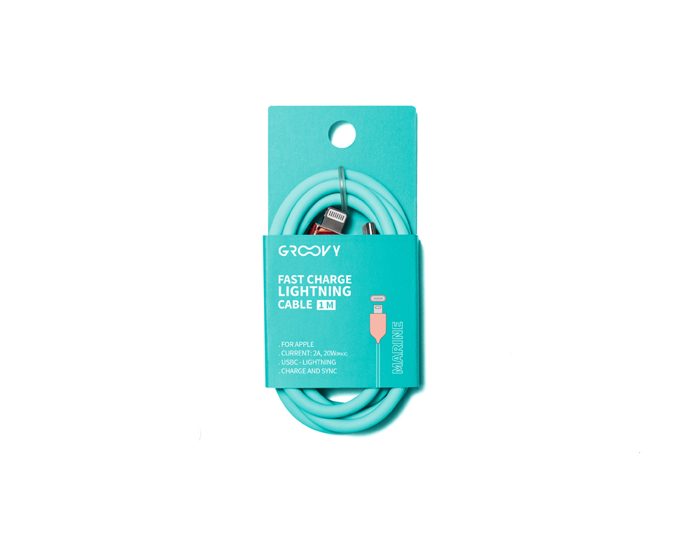 CABLE GROOVY TIPO C A APPLE LIGHTNING CARGA RAPIDA LONGITUD 1 MT COLOR AZUL MARINO