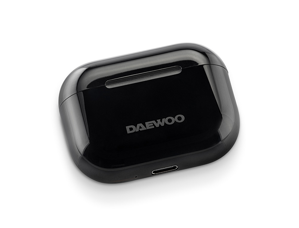 AURICULAR DAEWOO TWS BLUETOOTH 5.3 USB TIPO-C COM ESTOJO DE CARREGAMENTO 500MAH COR PRETO
