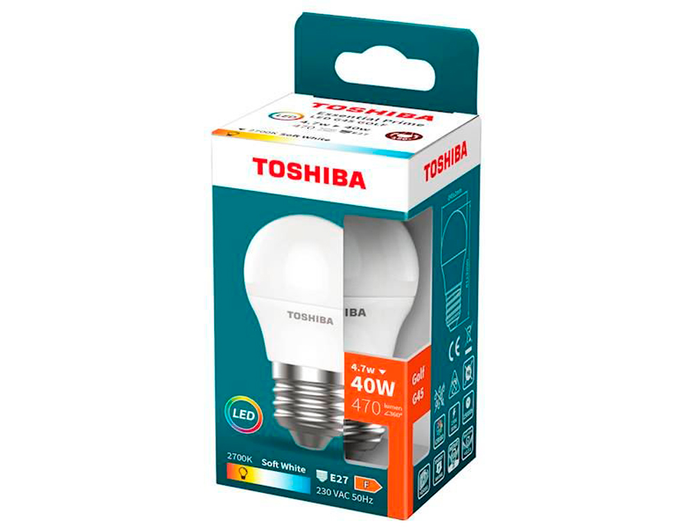 LAMPADA LED TOSHIBA ESSENTIAL G45 E27 4.7W LUZ QUENTE 2700K