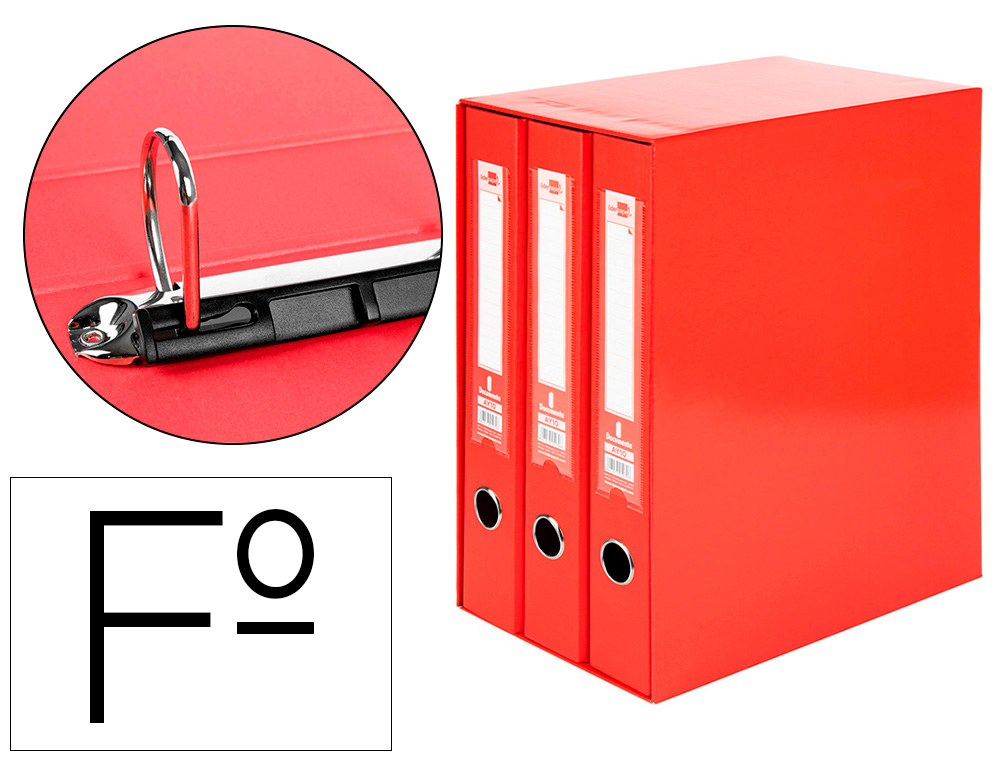 MODULO DE 3 PASTAS DE ARQUIVO LIDERPAPEL 2 ANEIS FOLIO LOMBADA 60 MM VERMELHO