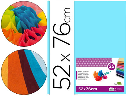 PAPEL SEDA LIDERPAPEL 52 X 76 CM 18 GR AZUL CELESTE EMBALAGEM DE 25 FOLHAS