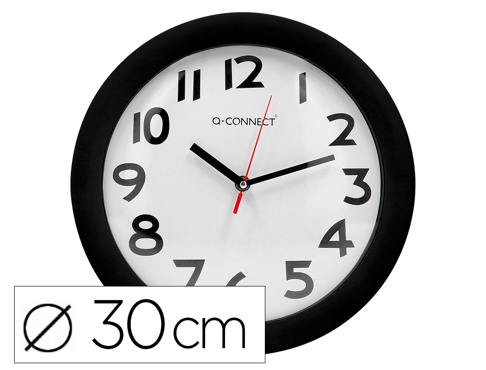 RELOGIO Q-CONNECT DE PAREDE REDONDO EM PLASTICO DIAMETRO 30 CM ARO PRETO